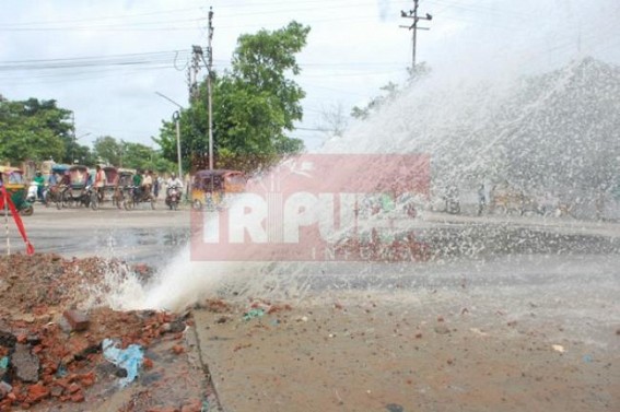Amidst water crisis gallons of water wasted from breakage in water pipe in front of CM Manik Sarkarâ€™s residence, immediate repairing goes unnoticed by the concerned department, daily traffic movement in distress